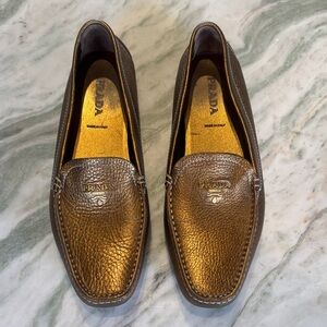 Prada Gold Leather Loafers